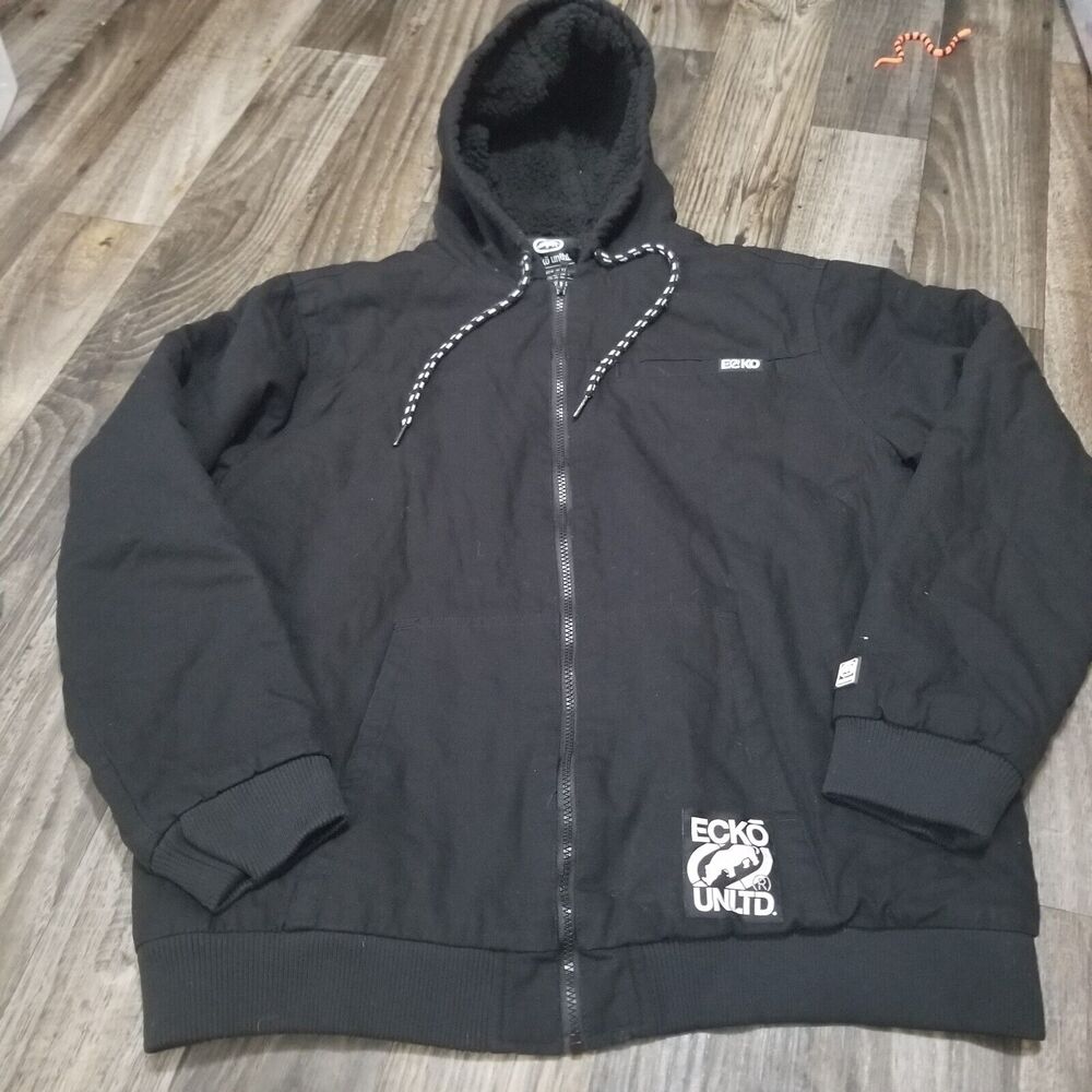 Ecko Unltd Fleece Lined Jacket -Black Full Zip Size XL Y2k Hip Hop- Read Descr